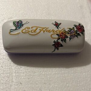 Ed Hardy White Glasses Case with Floral and Butterfly Design
